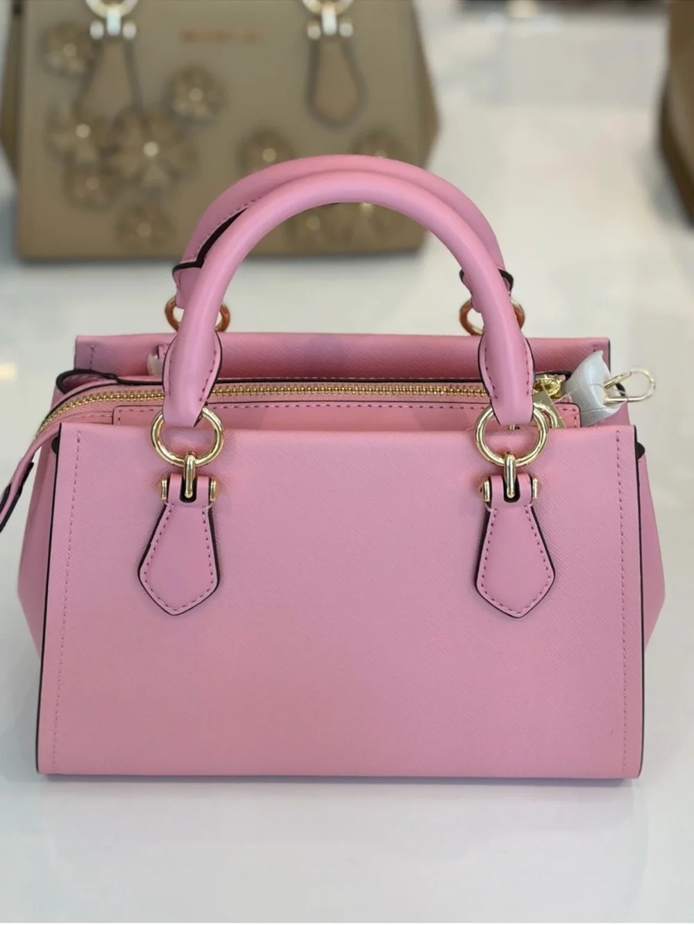 Michael Kors Pink Floral Appliqué Saffiano Satchel Crossbody